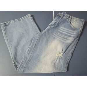 Light Wash Distressed Wide Leg Jeans XL Stretch Denim‎ Ripped Blue Pants 38x38